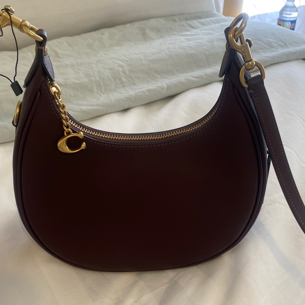 Coach Dark purple Shoulder Bag with Gold Accents